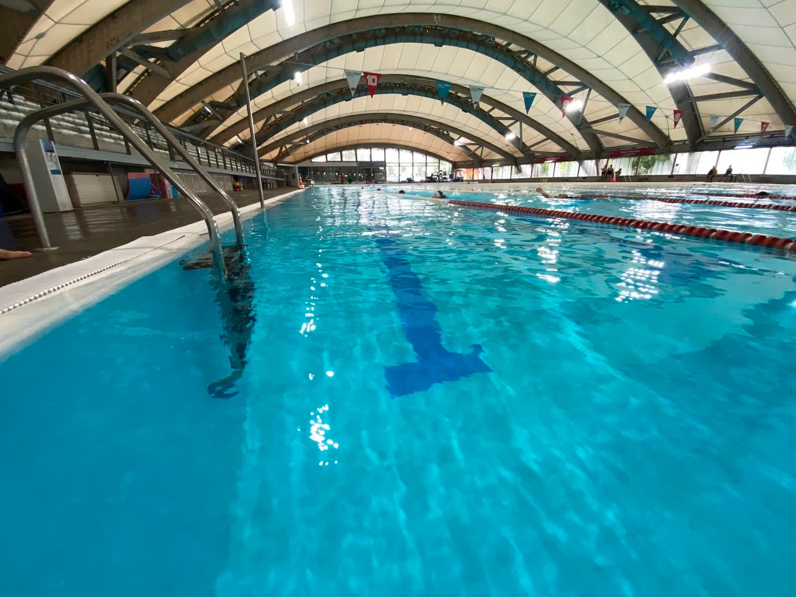 Piscina temperada techada del centro, con sus calles delimitadas y el agua en calma